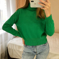 ZXQJ Women Green Mock Neck Sweater  Autumn Fashion Ladies Elelgant Loose Casual Pullover Female Solid Knitted Sweeater