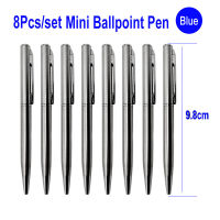 8Pcs/Set Mini Metal Clip Ballpoint Pen 0.7mm Office Signature Rotating Pocket Size Ball Point Pen Small Oil Gel Pens Blue Ink Pens