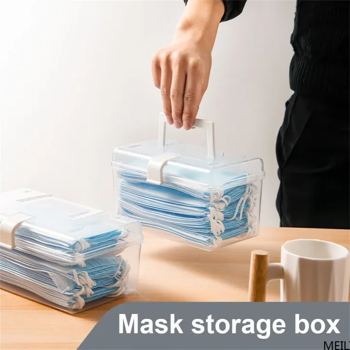 Portable mask storage box with lid transparent dustproof mask