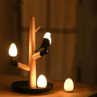 【YD】 GZMJ Chinese Night Table Lamp Wood Base Sensor Room Bedroom Desk