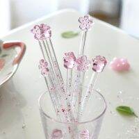 Shiny Glass Stirring Rod Sakura Shaped Design Stir Stick Cat Claw Round Coffee Stirring Spoon 【QYUE】