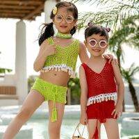 [COD] hand crochet knitting shell vest girls beach vacation straps adjustable square childrens swimsuit