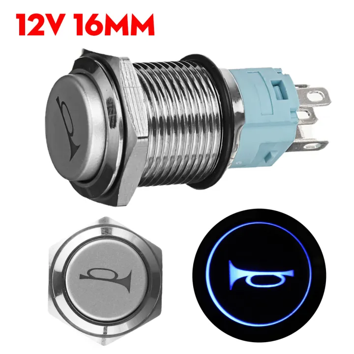 12V 16mm Universal Waterproof Momentary Horn Metal Push Button Switch