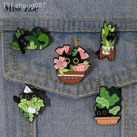 Cats in Plants EnamelPinsCustomBlack Cat Potted Plant BroochesLapelBadgesFun Animal PlantJewelryGiftforKidsFriends