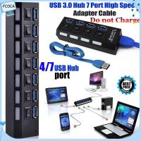 FCOCA New Splitter Converter Sync Data 4/7 Port USB 3.0 Hub on/Off Switches 5Gbps High Speed AC Power Adapter