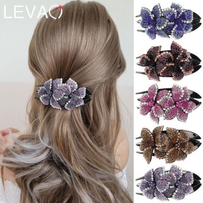 【YF】 Elegant Rhinestone Womens Duckbill Hair Clip Retro Headgear Plastic Barrette Claw Crystal Flowers Hairpin Accessories