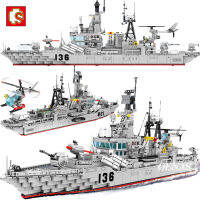 Sembo Moc ทหารจีน956 Destroyer กองทัพเรือเครื่องบินกองทัพเรือรบขนาดใหญ่รุ่นอาคารบล็อกก่อสร้างเด็กเด็กของเล่นของขวัญ