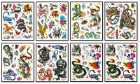 ขายส่ง 8 แผ่น แทททูสติ๊กเกอร์สีแฟนซีมังกรติดผิวขนาดใหญ่ Temporary Tattoo ขนาด S-L