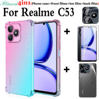 BLKNAIM 4IN 1เคสโทรศัพท์สำหรับ C53 Realme/นาร์โซ N53ไล่ระดับสีสี่มุมกันตกเคสโทรศัพท์ TPU + ฟิล์มป้องกันกระจกนิรภัยแบบเต็มจอภาพ + ฟิล์มหลังคาร์บอนไฟเบอร์ + ฟิล์มป้องกันเลนส์กล้องถ่ายรูป