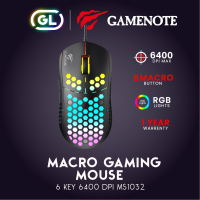 Gamenote Macro Gaming mouse RGB เมาส์เกมมิ่ง เม้าส์เกมมิ่ง เม้ามาโคร 6 Key ไฟ RGB Backlit GM 1032 800-6400DPI Gearlab