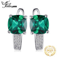 JewelryPalace Cushion Cut Simulated Green Emerald 925 Sterling Silver Hoop Earrings for Women Fashion Gemstones Huggie Earings