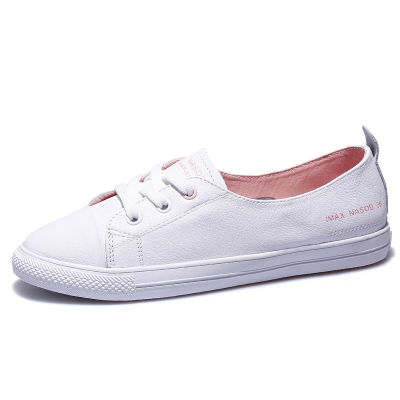 Womens Genuine Leather Sneakers Women Casual Fashionable Sports Shoes Vulcanized Woman Summer Flat Shoe Ladies White Lacing 40