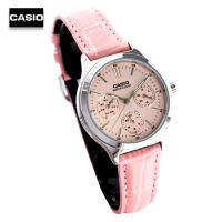 Velashop นาฬิกาข้อมือผู้หญิงคาสิโอ Casio Standard  สายหนังสีชมพู หน้าปัดชมพู รุ่น LTP-V300L-4AUDF, LTP-V300L-4A, LTP-V300L-4, LTP-V300L