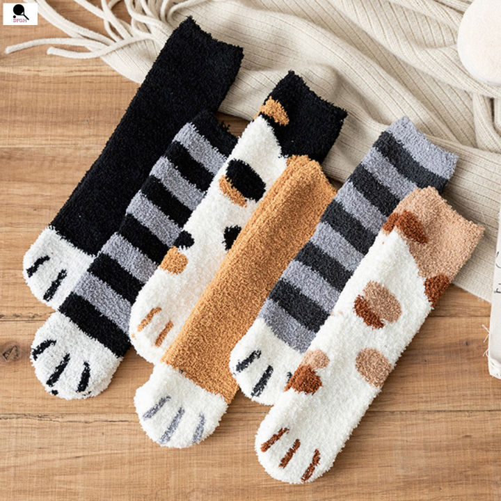ถุงเท้ากรงเล็บแมวถุงเท้าผ้านุ่มกันหนาวสำหรับผู้หญิง-สำหรับใส่ในฤดูหนาวไม่ลื่น