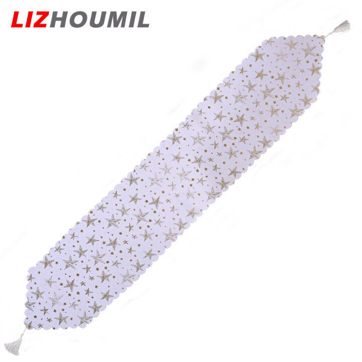 lizhoumil-ผ้าปูโต๊ะสีขาวปั๊มทองสำหรับตกแต่งปาร์ตี้คริสต์มาส