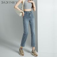 COD DaDuHey Womens Summer 2023 New Korean Style Fashion Jeans High Waist Straight Slim Cropped Pants