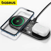 Baseus 20W Fast Qi 2-In-1 Dual Digital LED Display Auto Power Universal Dual Wireless Charging Pad สำหรับ IP 12 13 14 Pro Max Huawei Xiaomi