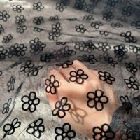 ◆✟☸ 0.5Yard Black Apricot Flock Flower Mesh Tulle Guipure Lace Fabric High Quality Bridal Dress Wedding Decoration Sewing Net Fabric