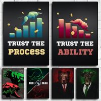 ✕ Neon Bulls Bears Stock Market Trading Quotes Canvas Poster Trust the process and Ability Wall Pictures Home Office decor