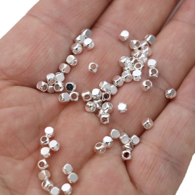 ▬ 80Pcs 3mm Silver Plated Copper Square Loose Spacer Beads for Jewelry Making Bracelet Necklace DIY Earrings Accessories Craft