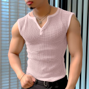 INCERUN Mens Casual Skinny V Neck Vest Personality Mesh Hollow Out