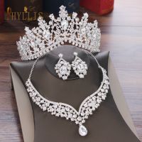 CW above A46 Crystal Wedding Crown Baroque Bridal Hair Jewelry Sets Necklace Earrings Rhine. Headbands Women Headwear Bridal Tiaras