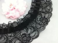 【hot】！ 5 yard 9cm 3.54  wide black/ivory stretch elastic ruffled tapes lace trim ribbon ML96P760