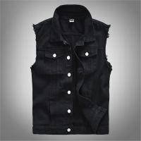 Black Street Sleeveless Fashion Size Denim Vest Style New Mens Vest Casual Denim Punk Options Multiple Jacket Vest M-6xl Hooded