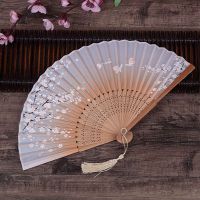 Chinese Japanese Silk Folding Fan Wooden Shank Classical Dance Fan High Quality Tassel Elegent Female Fan Home Decoration