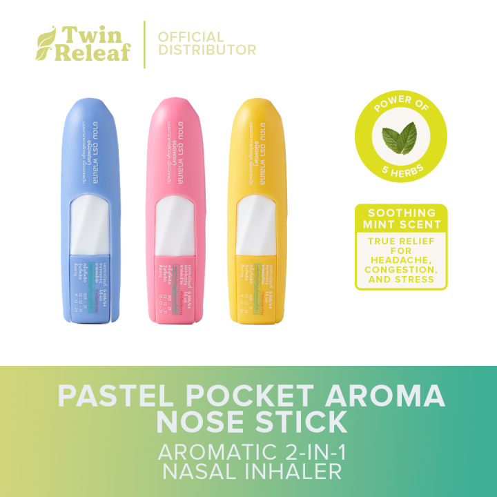 Twin Releaf 2in1 Pastel Pocket Inhaler (x3) [Menthol Vapors, Relieves