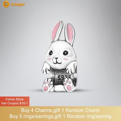 Volayer 925 Sterling Silver Beads Cute Bunny Charm fit Original Pandora Bracelets for Women Jewelry Making Gift