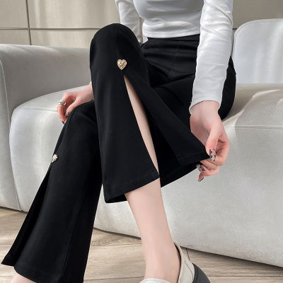 5196-9# กางเกงเลกกิ้งยางยืดแบบมีฮอร์นบางสำหรับฤดูใบไม้ผลิเก้าส่วนกางเกงผู้หญิงสวมใส่ข้างนอกแบบลำลองใส่ทำงาน