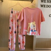 COD SDFGDERGRER ins Terno sleepwear for women cute cartoon short sleeve Oversized Shirt pajamas loose casual nightwear pants