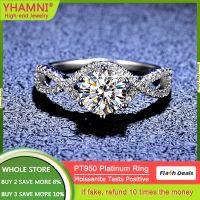 YHAMNI เครื่องประดับแหวนแต่งงานแหวนมอยส์ซอไนต์สำหรับผู้หญิงแหวนหมั้น/แต่งงานเพชร PT950 D สีสูง