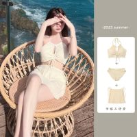 Korean version of ins pure desire wind bikini swimsuit three-piece skirt split system with hanging neck hot spring seaside bikini