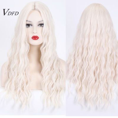 VDFD Light White Blonde Wig with Bangs Platinum Long Wavy Synthetic Hair Natural Heat Friendly Ginger Wigs Cosplay for Women