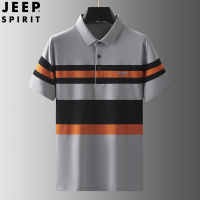 JEEP SPIRIT เสื้อโปโลผู้ชายเสื้อยืดลายทางโปโลแขนสั้นเสื้อยืดผ้าคอตตอนปักลายโปโลแขนสั้นเสื้อโปโลธุรกิจลำลองสีดำ