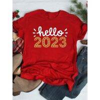 【New】Maycaur แฟชั่น Hello 2023สุขสันต์วันปีใหม่เสื้อยืดผู้หญิง Merry Christmas Tshirt เสื้อผ้าผู้หญิงหญิงเสื้อผ้า Harajuku 90