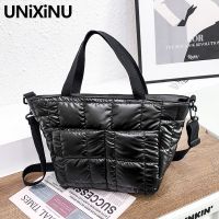 ZZOOI Winter Warm Tote Womens Bag Nylon Waterproof Quilted Plaid Female Shoulder Crossbody Bags for Women Designer Satchel Handbags