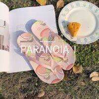 PARANOIA I รองเท้าแตะ สุภาพสตรีสวมรองเท้าแตะชายหาดส้นเตี้ยพิมพ์ลายผลไม้