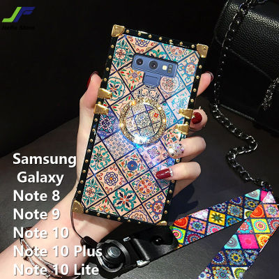 JieFie Blu-Ray สไตล์ชาติพันธุ์เคสโทรศัพท์สำหรับ Samsung Galaxy Note 8/หมายเหตุ9/หมายเหตุ10/หมายเหตุ10 Plus/หมายเหตุ10 Lite Luxury Square กันกระแทกฝาหลัง + ขาตั้งโทรศัพท์และเชือกเส้นเล็ก