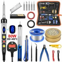 80W 220V Soldering Iron Set LCD Soldering Tool Solder Iron Tips Cleaner Station Tweezer Soldering Iron Set Japan