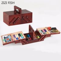 Storage Wood Box Sewing Kit Needle Tape Scissor Multifunction Threads Sewing Tools Accessory Sewing Kits For Home amp;Travelling