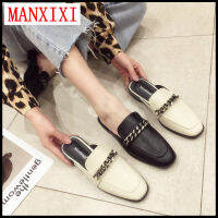 Manxixi ยี่ห้อเวอร์ชั่นเกาหลีขี้เกียจล่อรองเท้าแตะรองเท้าหนังรองเท้าแตะแบนรองเท้าสำหรับผู้หญิง (35-41 ขนาด)