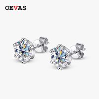 OEVAS 100% 925 0.2-2กะรัต D สีเพชรโมอิสหมุกเพชรหูสำหรับผู้หญิงของขวัญประกายวิบวับ