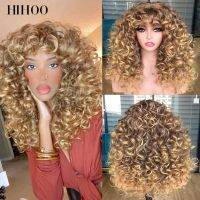 Red Brown Copper Ginger Short Curly with Bangs Synthetic Wigs for Women Natural Wave Wigs Heat Resistant HIHOO Hair Cosplay Hair Wig  Hair Extensions