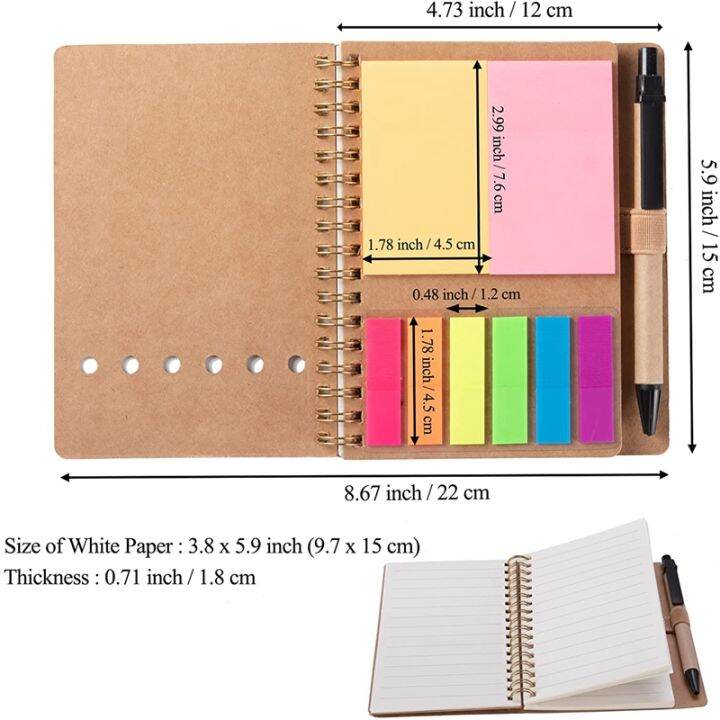 3-packs-spiral-notebook-steno-pads-lined-notepad-with-pen-in-holder-sticky-notes-page-marker-colored-index-tabs-flags