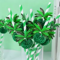 20/40pcs Coconut Tree Honeycomb Paper Straw Cocktail Disposable Straw Summer Hawaiian Beach Party Green Drinking Straw Tableware