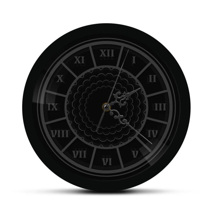 นาฬิกาติดผนังทรงกลมสีดำโบราณพร้อมไฟ-led-ลายดอกไม้เปลี่ยนสีได้7สีพร้อมนาฬิกาควบคุมระยะไกล