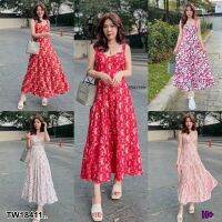 TT18411 แม็กซี่เดรสสายเดี่ยวพิมพ์ลายคละลาย ผูกเอว .Maxi dress, single strap, printed pattern, assorted patterns, tied at the waist..